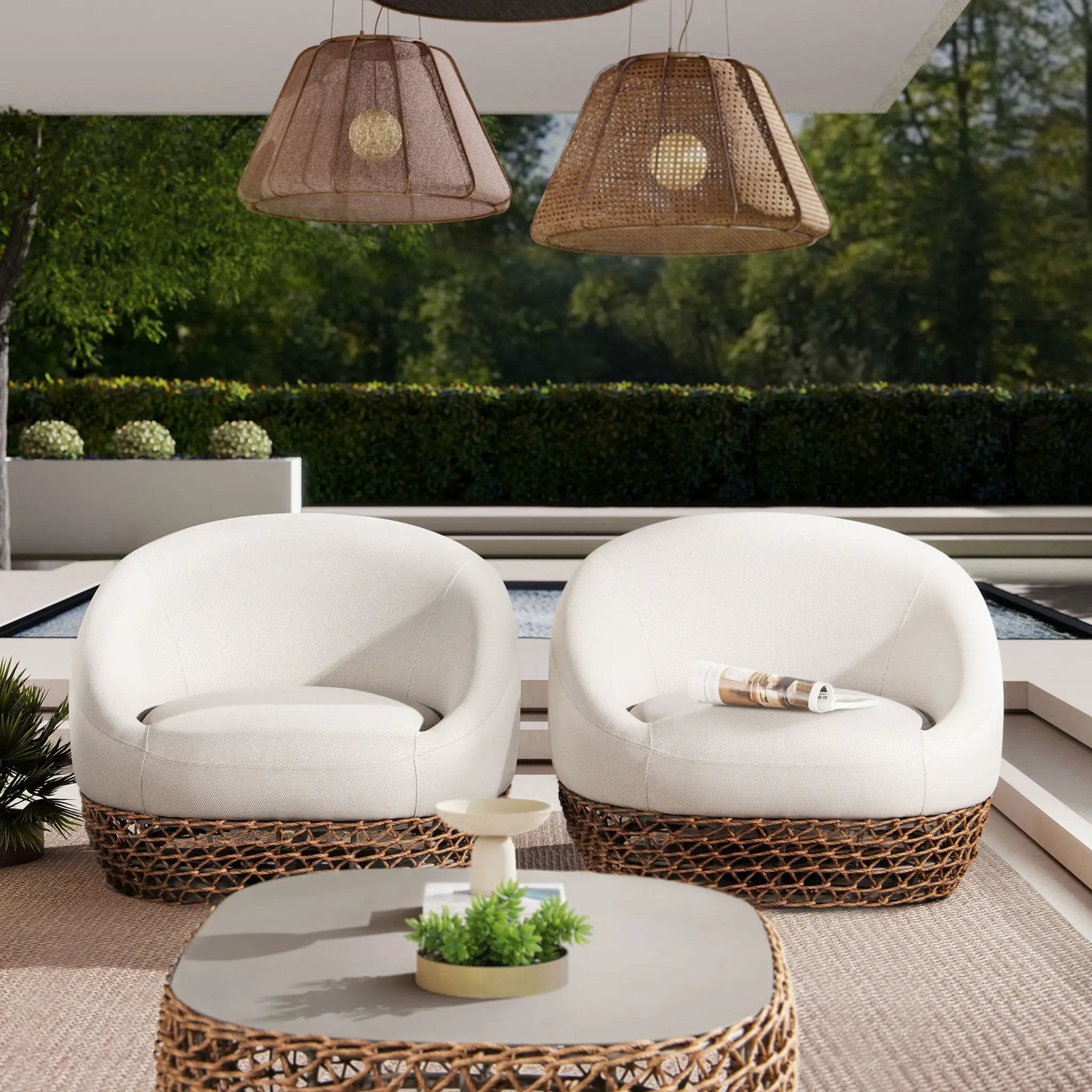 Willow - Upholstered Patio Deep Seating Armchair, Wicker Frame by HouseOfZazla
