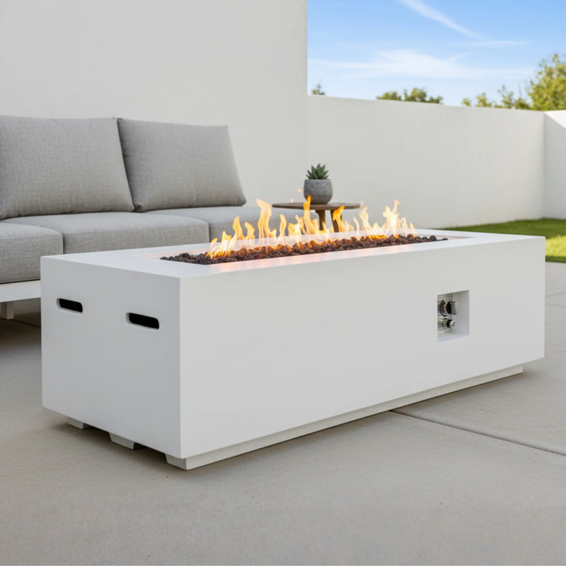 Outdoor Rectangle Propane Fire Pit Table 60inch, White by HouseOfZazla
