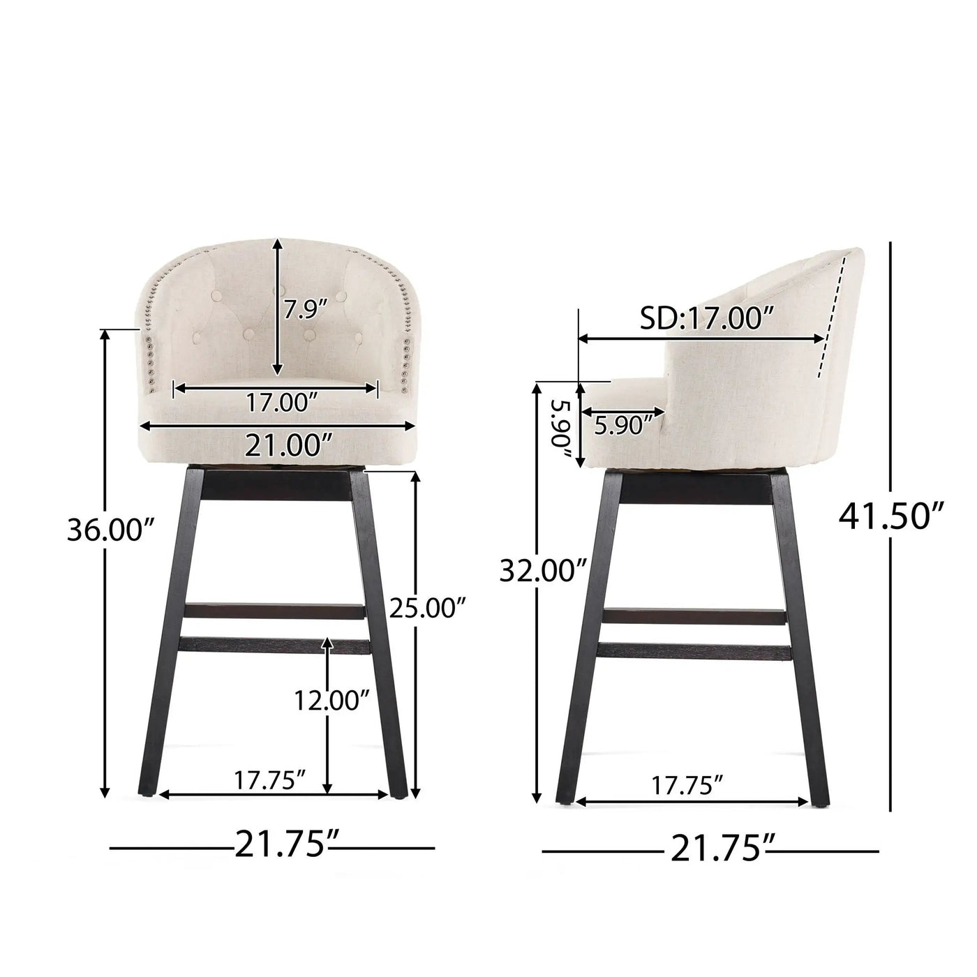 360 Degree Swivel Bar Stool With Stunning Nailhead Trim (Set of 2) by HouseOfZazla