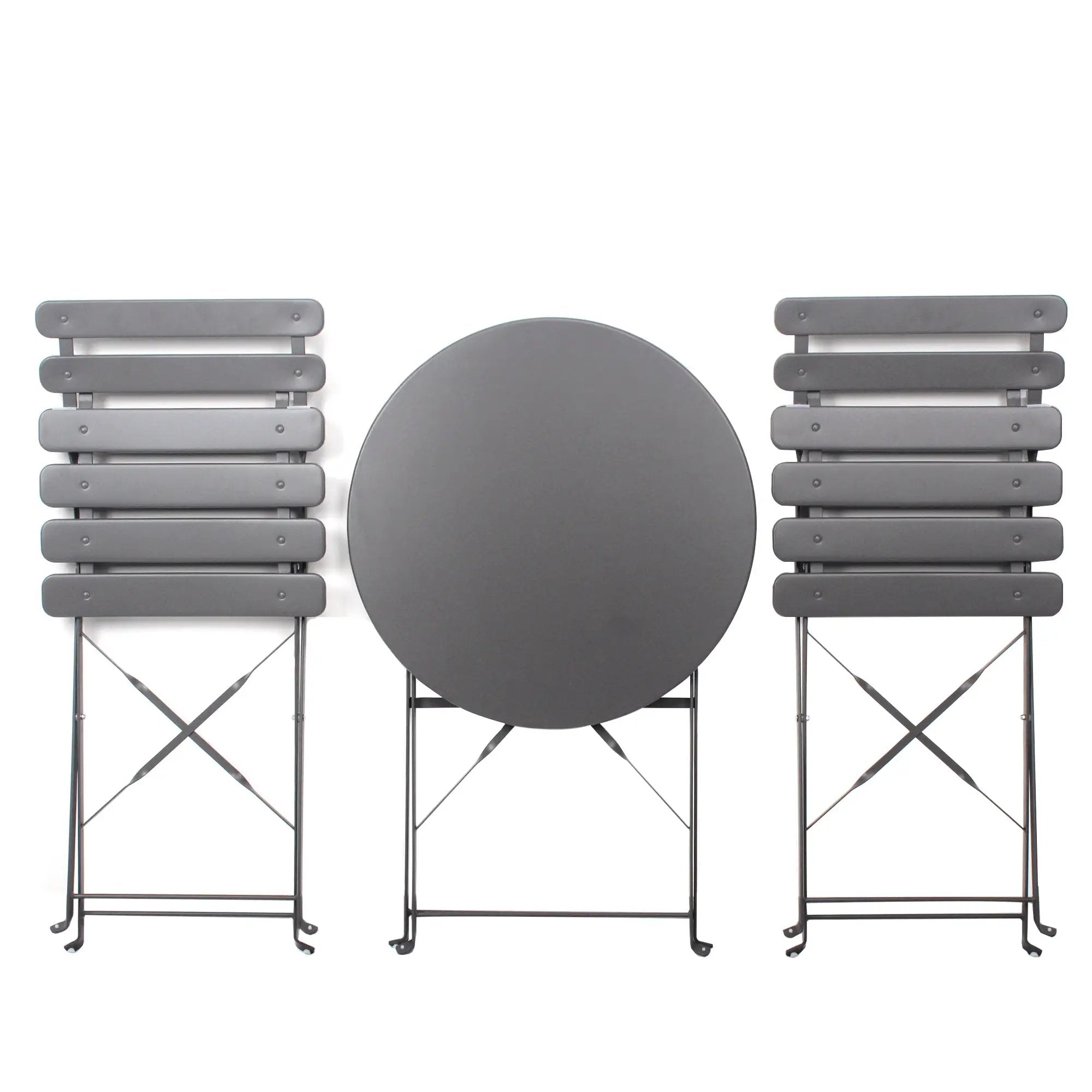 3 Pieces Patio Bistro Balcony Metal Chair Table Set - Gray by HouseOfZazla