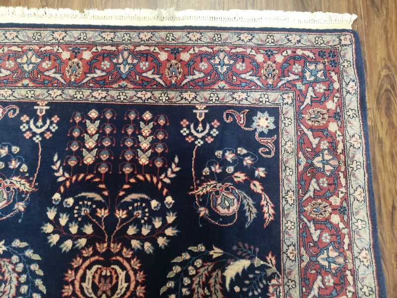Dark Blue Indo Persian Rug 4x6, Medium Size Hand Knotted Oriental Carpet, Traditional Floral Indian Rug, Blue and Red Entryway Rug, Wool Rug by Jewel Rugs