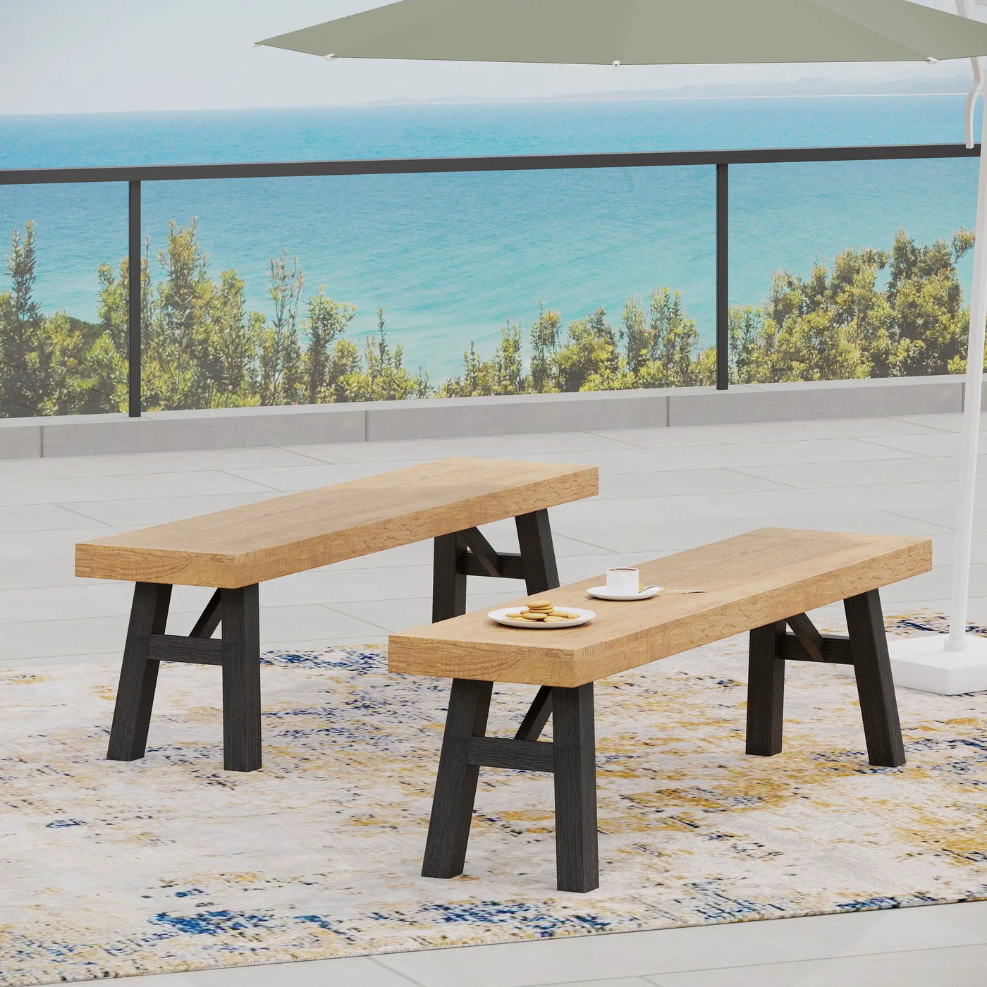 Outdoor Bench With Slat Panel Design And Acacia Wood Frame by HouseOfZazla