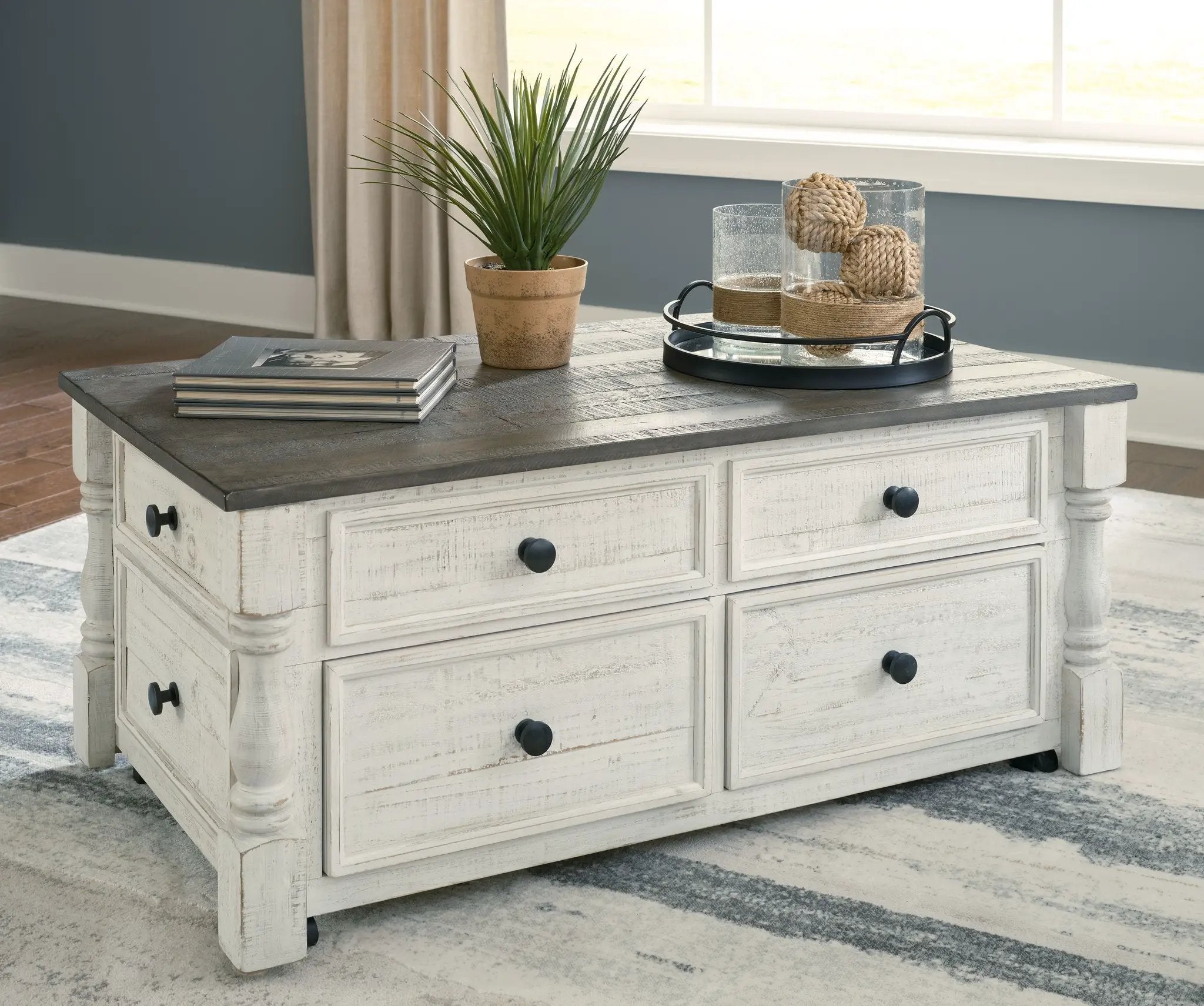 Havalance - Lift Top Cocktail Table with Storage Drawers - White / Gray by Unique Piece Furniture