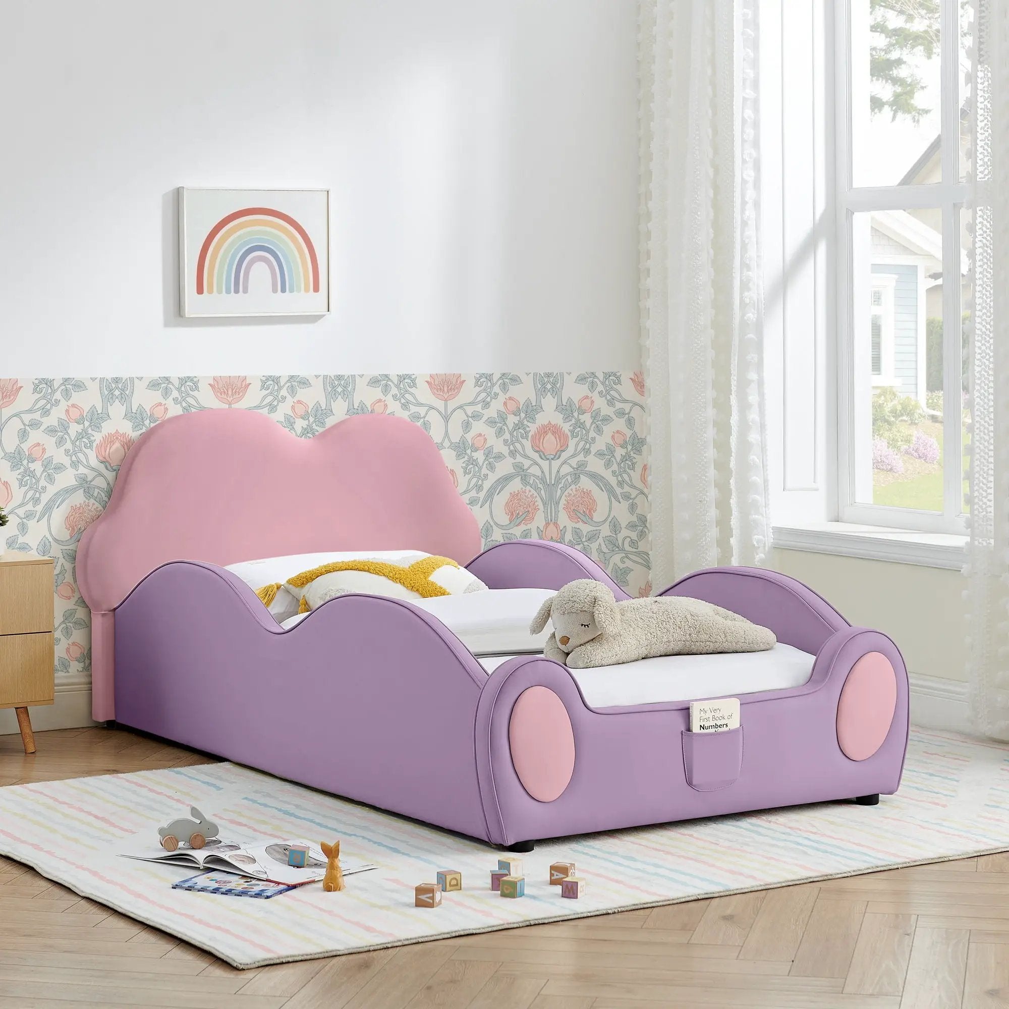 Cute Cloud Shape Bed With Guardrails Cartoon Design, Storage Pocket by Unique Piece Furniture