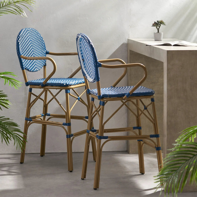 Outdoor Wicker And Aluminum French Barstools (Set of 2) by HouseOfZazla