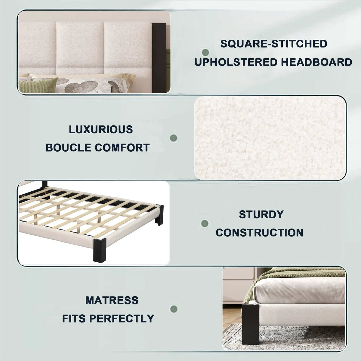 Boucle Cal King Bed Frame with Cube Headboard by HouseOfZazla