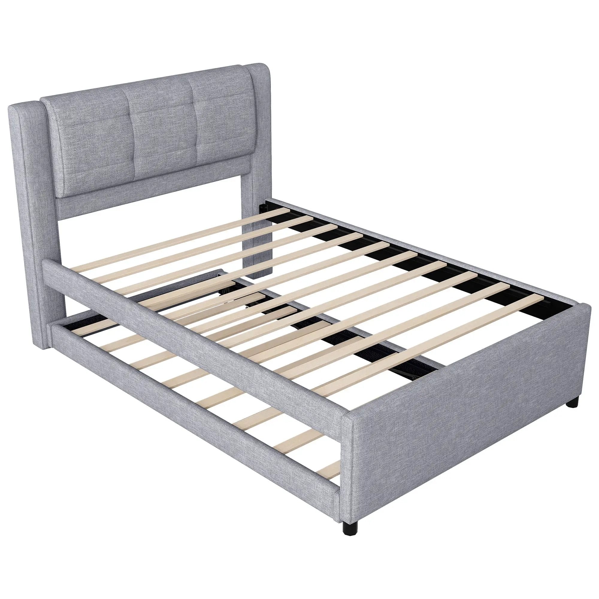 Upholstery Platform Bed With Trundle, Trundle Can Be Flat Or Erected by HouseOfZazla