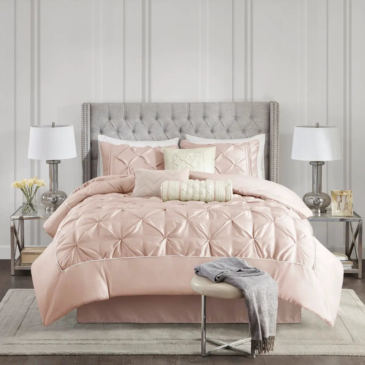 7 Piece Tufted Comforter Set Blush Queen by HouseOfZazla