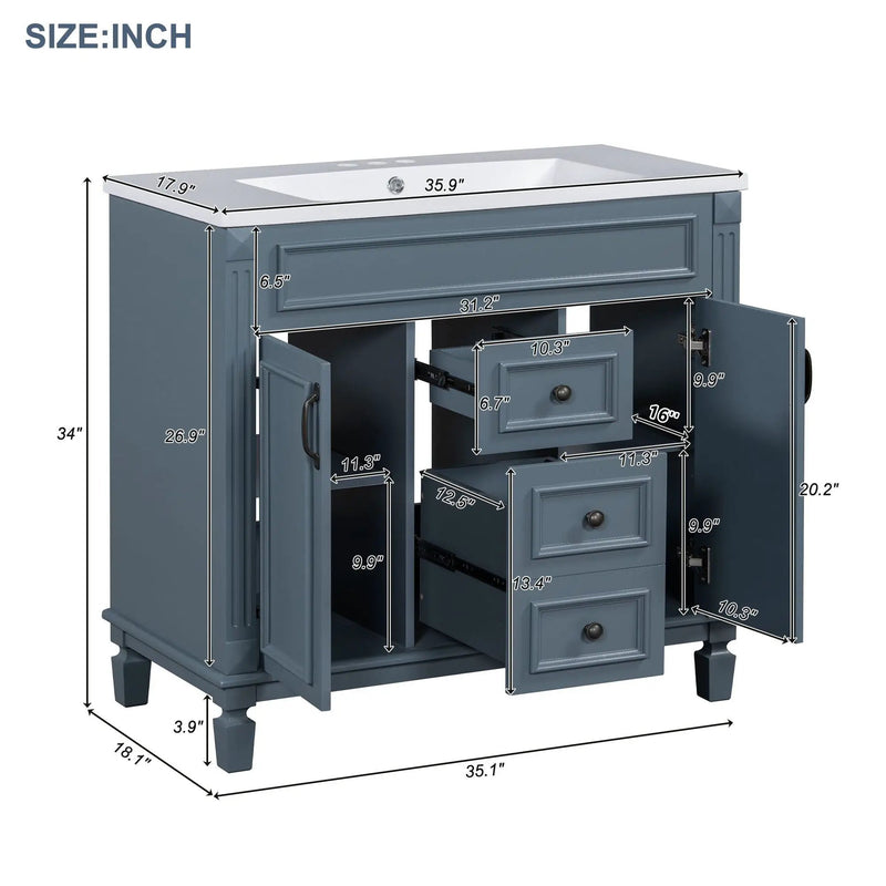 Bathroom Vanity With Top Sink, Mirror Cabinet, 2 Soft Closing Doors & 2 Drawers by Unique Piece Furniture