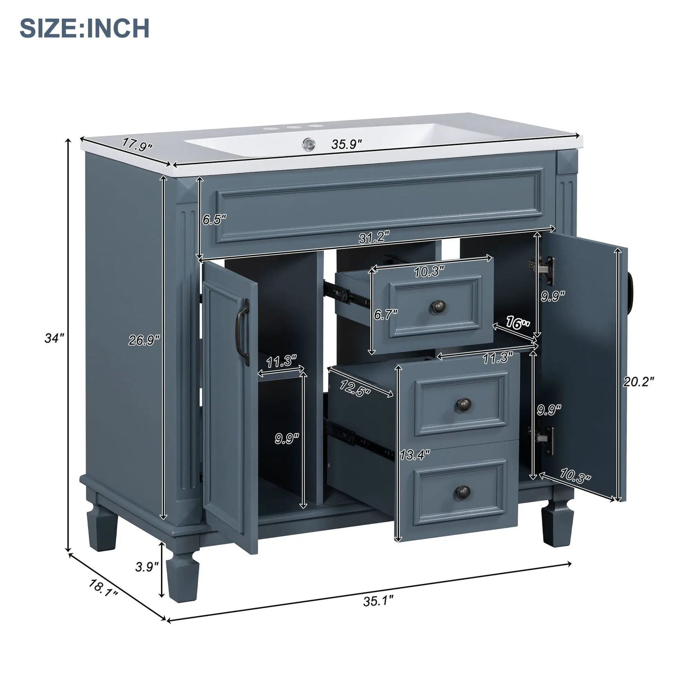 Bathroom Vanity With Top Sink, Mirror Cabinet, 2 Soft Closing Doors & 2 Drawers by HouseOfZazla