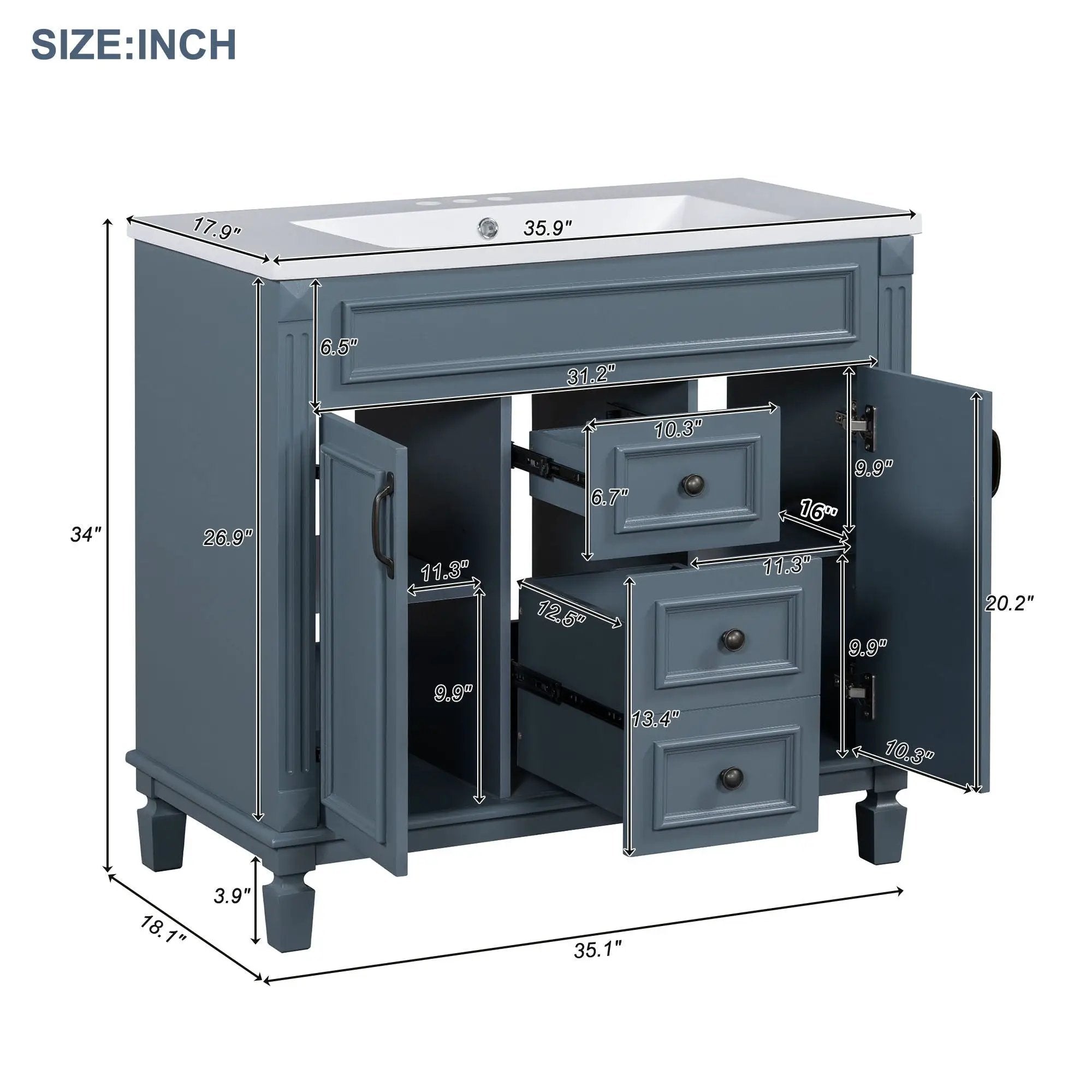 Bathroom Vanity With Top Sink, Mirror Cabinet, 2 Soft Closing Doors & 2 Drawers by HouseOfZazla