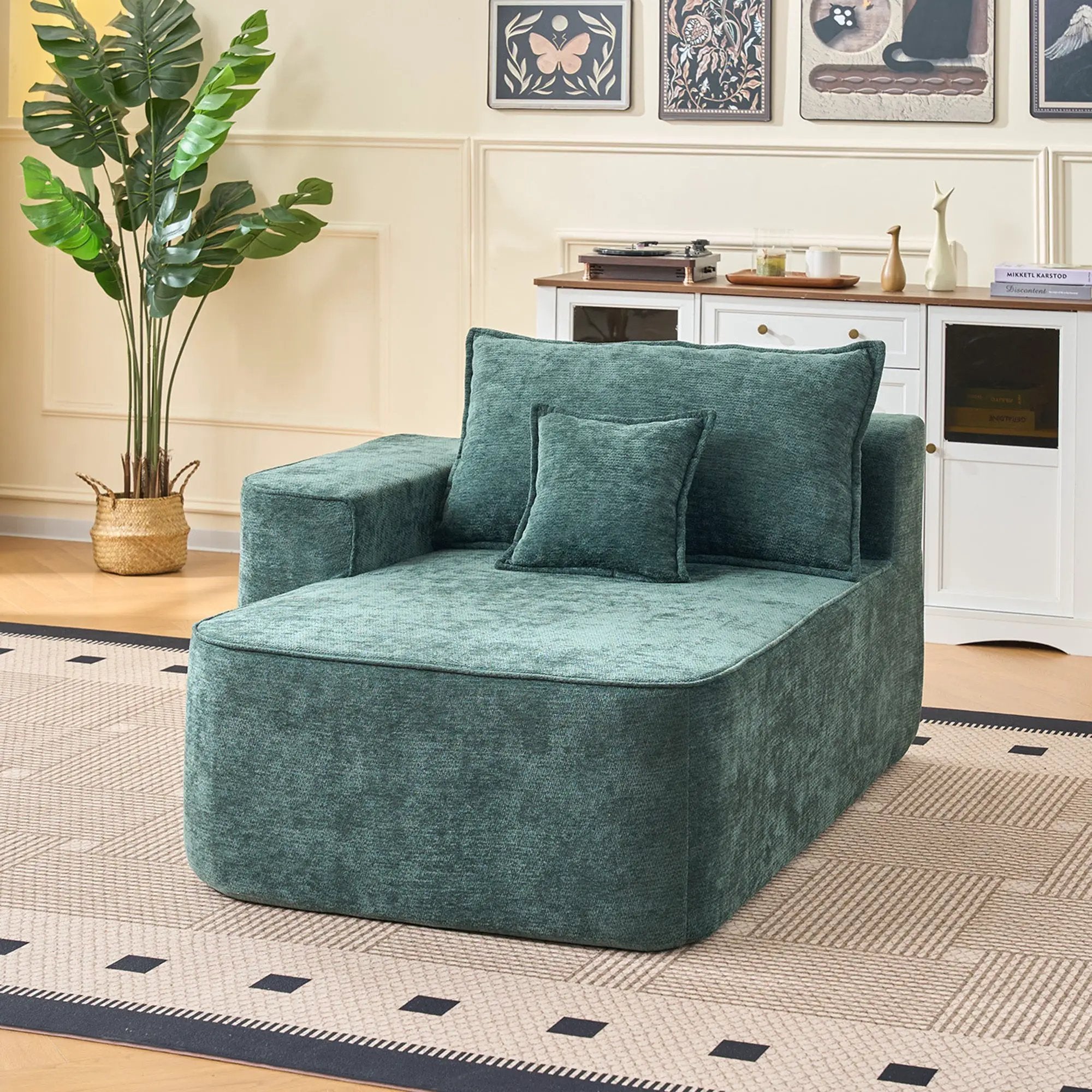 Modern Green Chenille L Shaped Sectional Sofa with Chaise by BLAKHOM