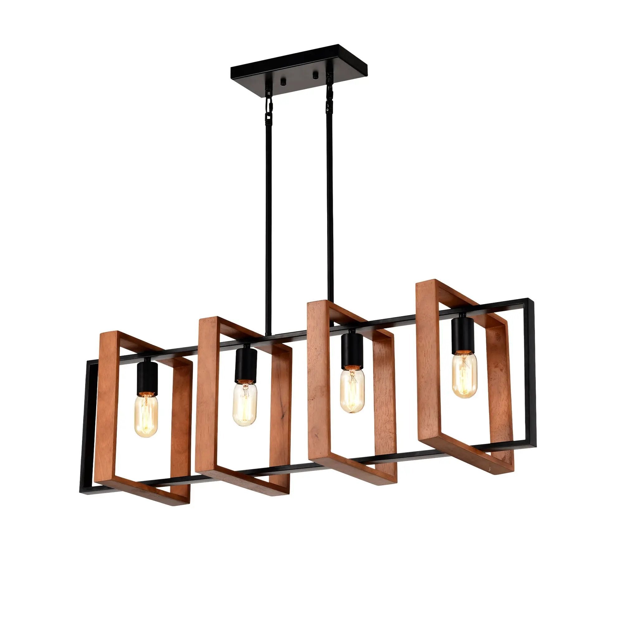 4 Light Kitchen Island Lights Pendant Light Farmhouse Dining Room Light Fixture, Rectangular Chandelier, 36" Hanging Lighting For Living Room, Conference Room, Home Office - Matte Black by HouseOfZazla