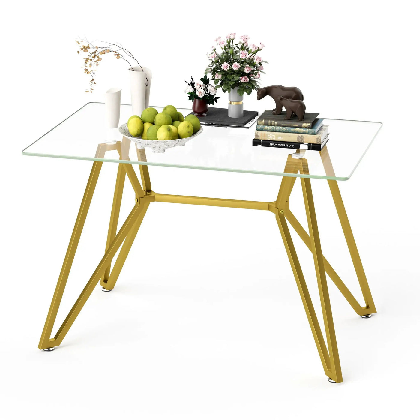 Modern Glass Dining Table With Metal Legs by HouseOfZazla