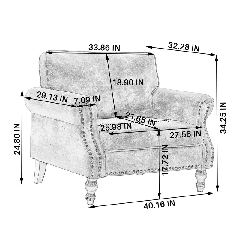 40.16 in Faux Leather Rolled Arm Sofa with Nailhead Trim Beige by HouseOfZazla