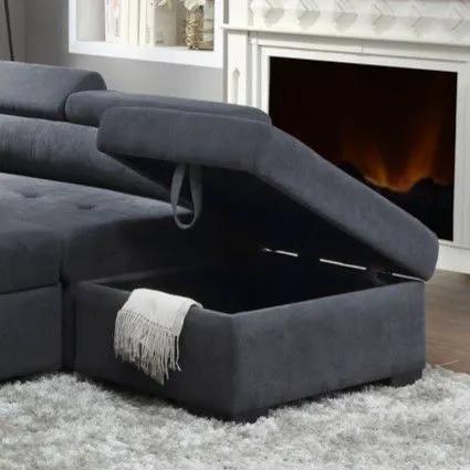 Haris - Sleeper Sofa Sectional With Adjustable Headrest And Storage Ottoman - Dark Gray by Unique Piece Furniture