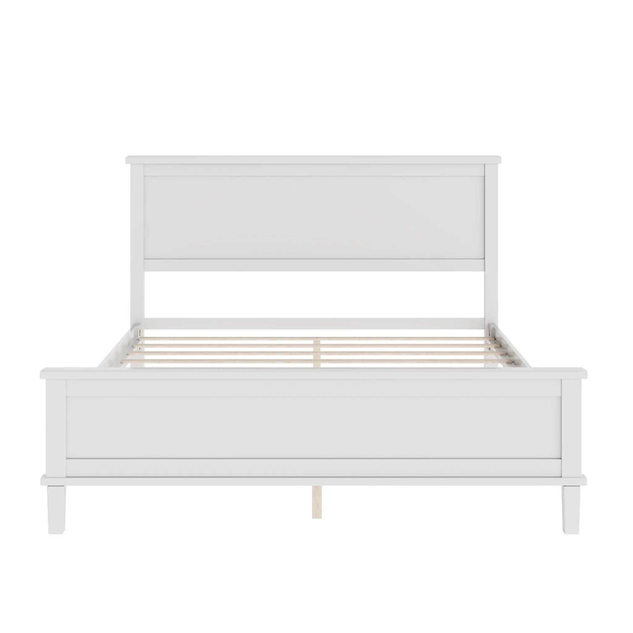 Queen Size Platform Bed With Tapered Pine Legs, No Box Spring Needed - White by HouseOfZazla
