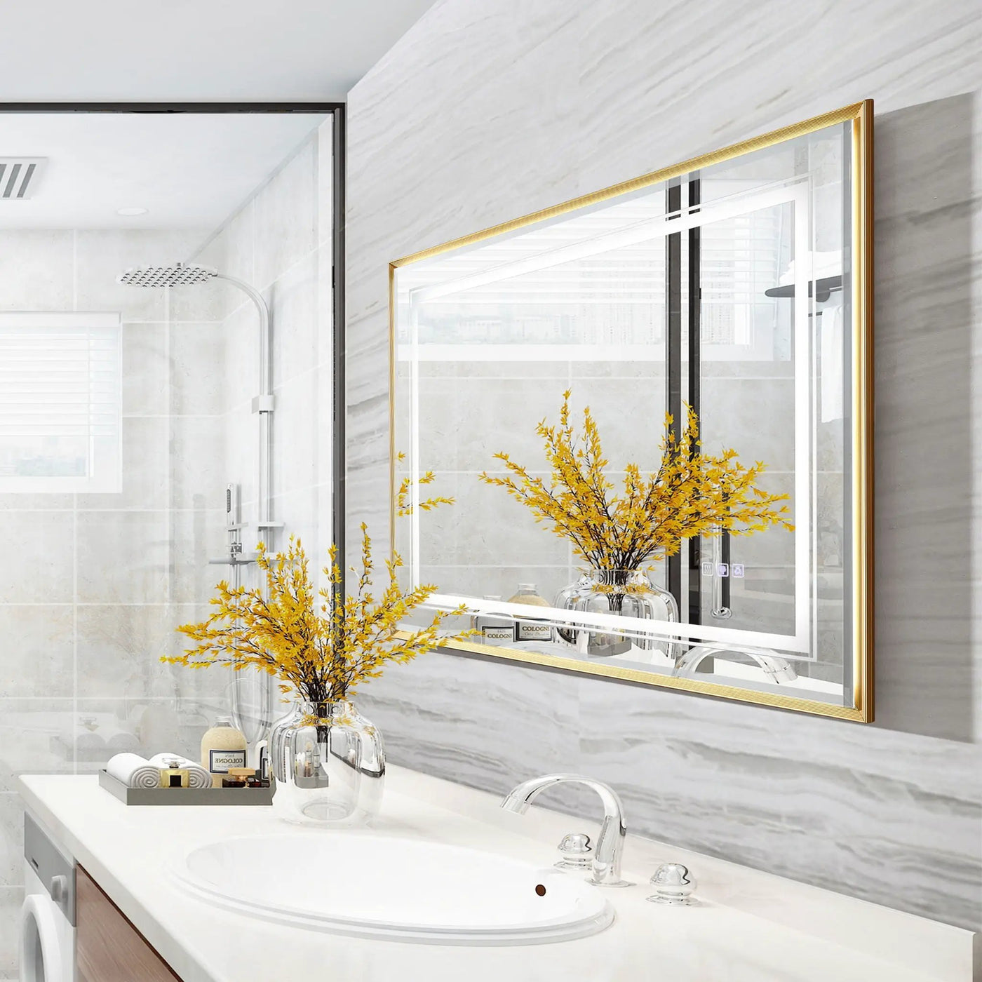 LED Bathroom Beveled Mirror, 3000 - 6000K Gradient Front And Backlit LED Mirror For Bathroom, 3 Colors Dimmable, Ip54 Enhanced Anti Fog by HouseOfZazla