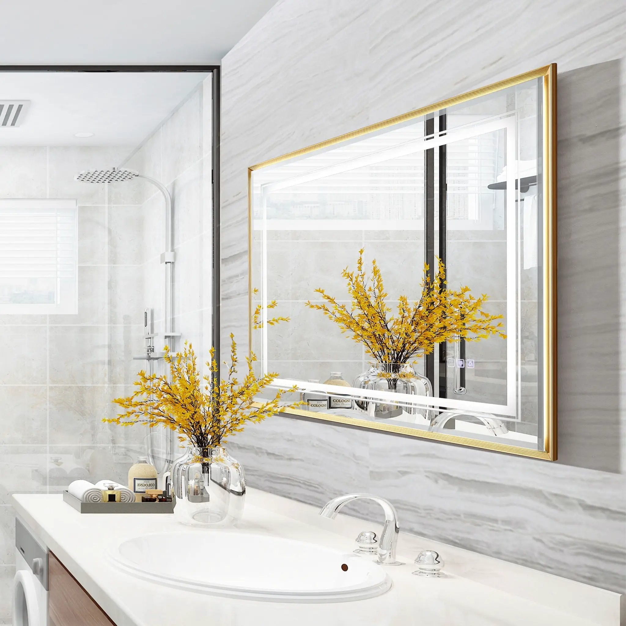 LED Bathroom Beveled Mirror, 3000 - 6000K Gradient Front And Backlit LED Mirror For Bathroom, 3 Colors Dimmable, Ip54 Enhanced Anti Fog by HouseOfZazla