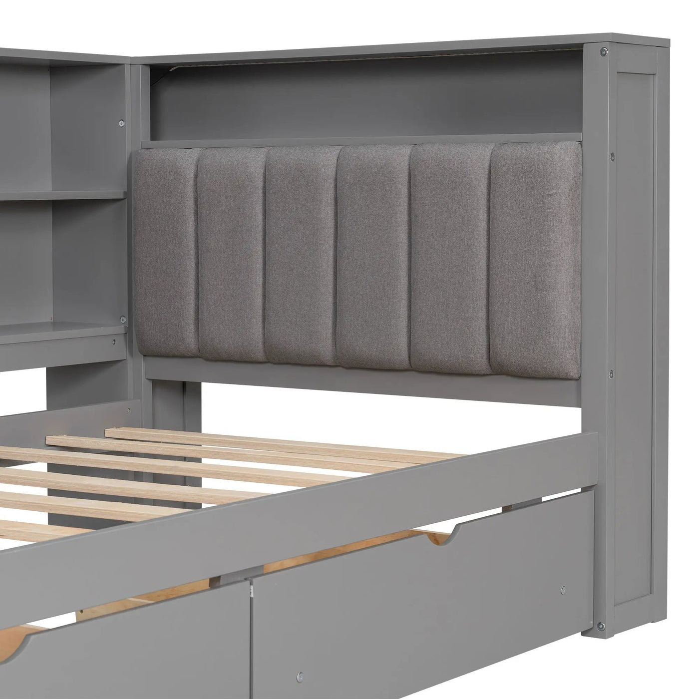 Platform Bed With Upholstered Headboard, Storage Shelves, Drawers, Charging Station, LED Lighting, Built In Desk by HouseOfZazla