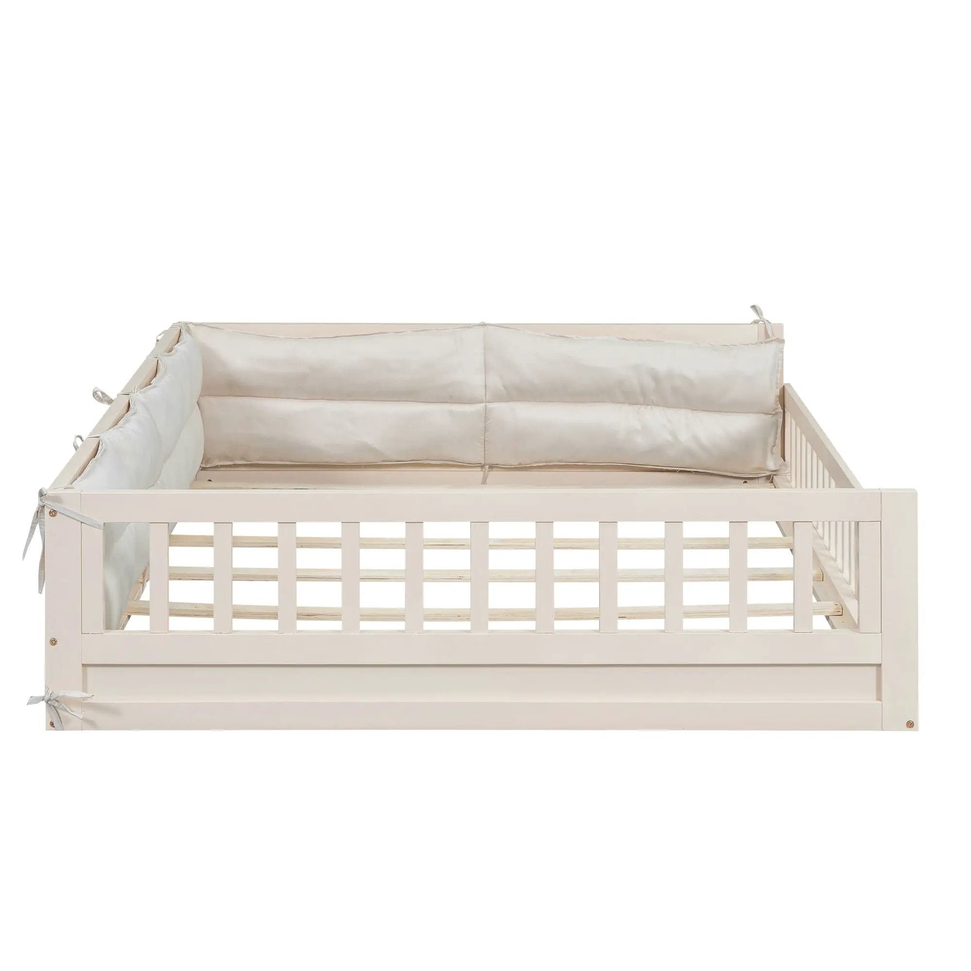 Upholstered Platform Bed With Guardrail And Pillow