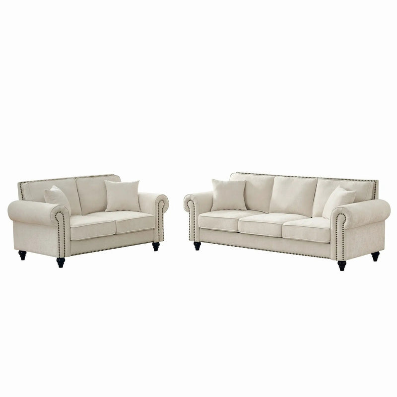 Modern 3 And 2 Seater Sofa With Rolled Arms, Tufted Upholstered Couch by HouseOfZazla