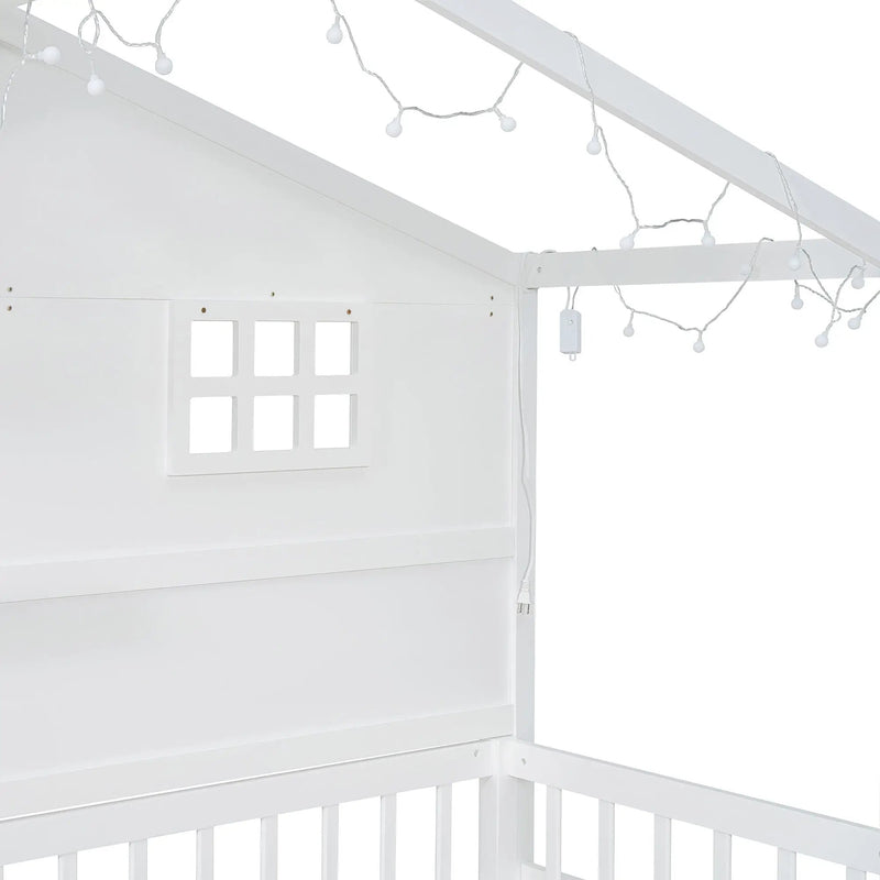 House Bed With Shelves, Window And Sparkling Light Strip On The Roof by HouseOfZazla