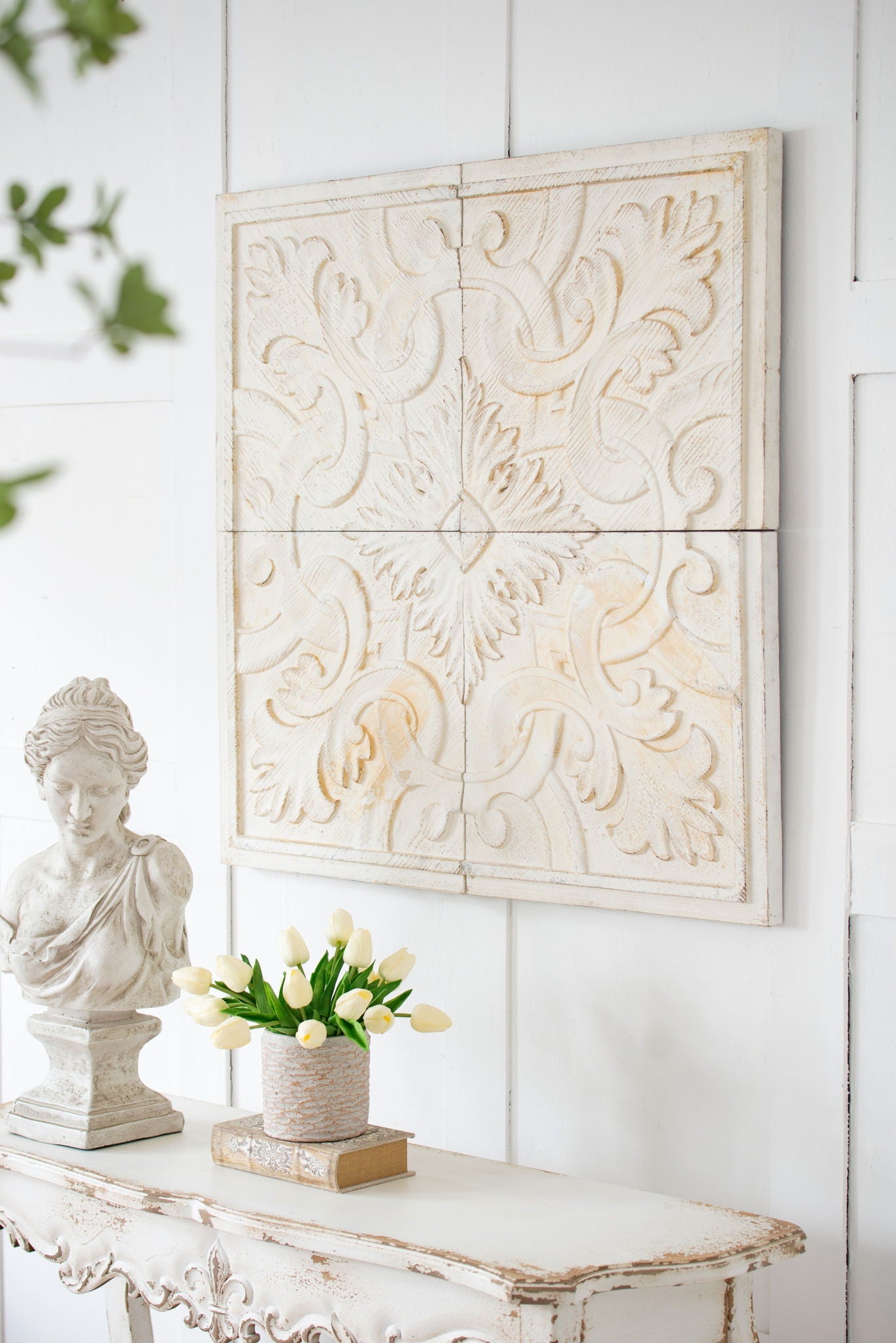 Distressed Wooden Square Wall Panels (Set of 4) - White by HouseOfZazla