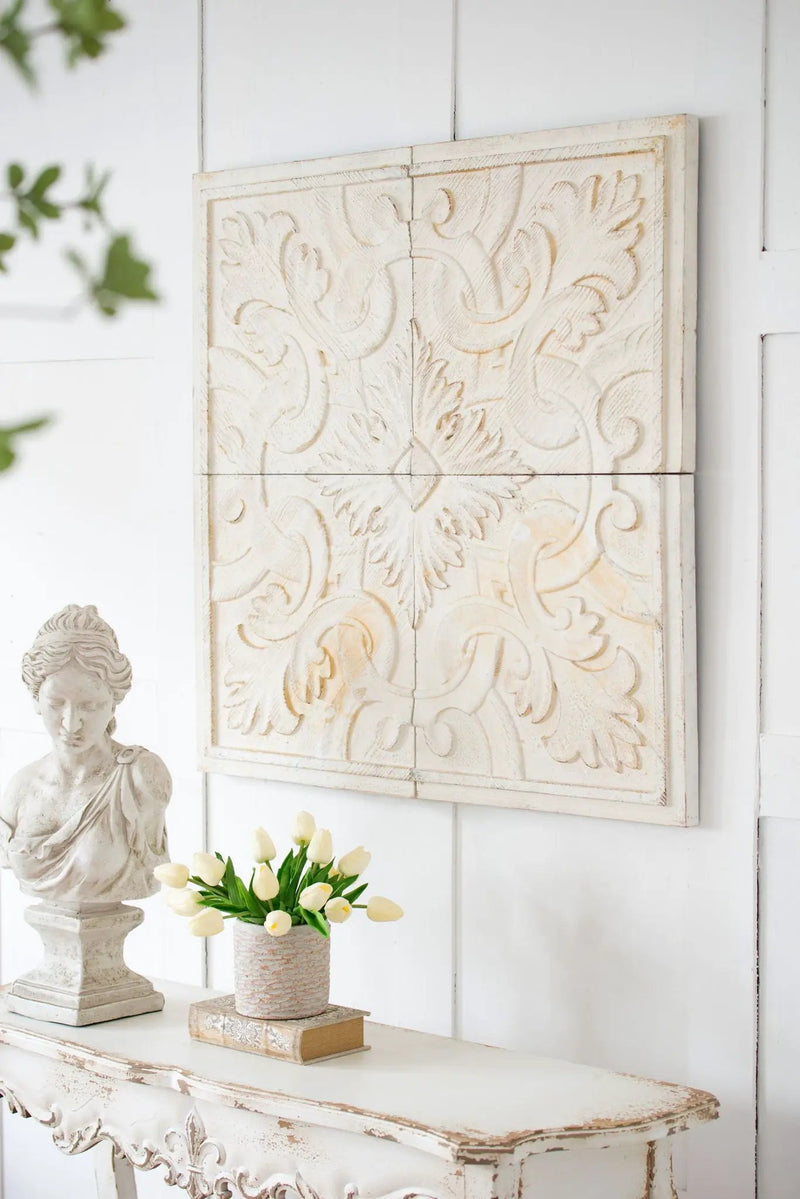 Distressed Wooden Square Wall Panels (Set of 4) - White by Unique Piece Furniture