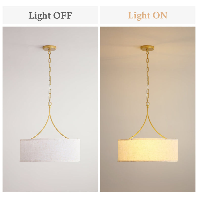 3-Light Gold Fabric Drum Pendant Light by HouseOfZazla
