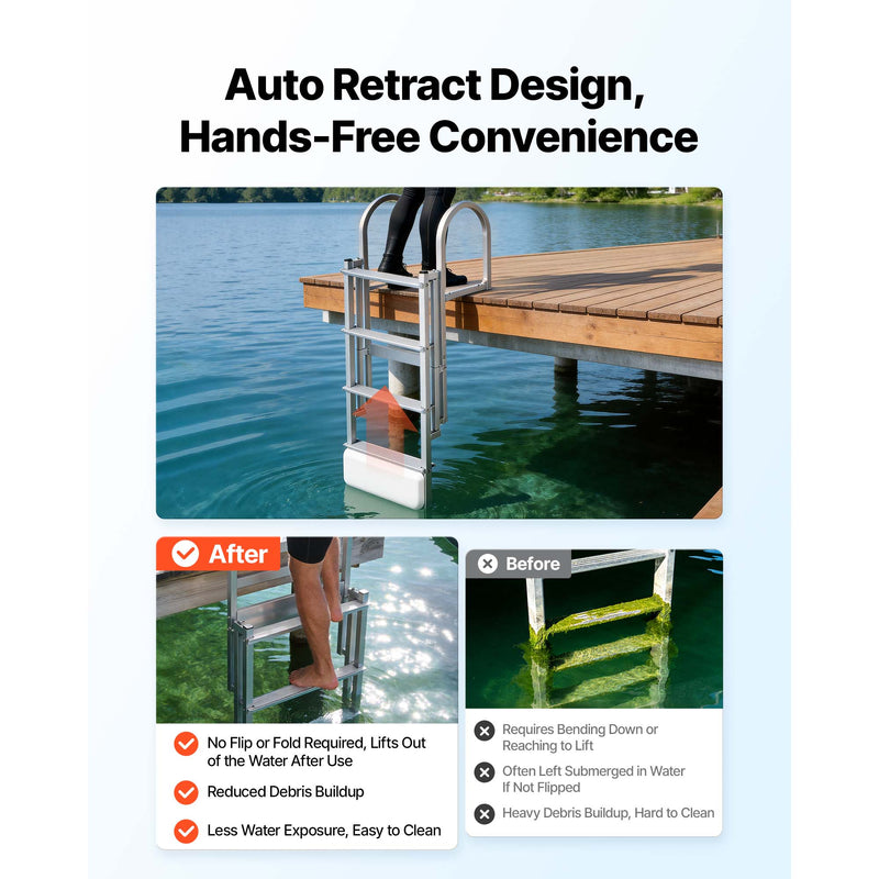 Retractable Dock Ladder, 4 Steps, Aluminum Alloy Swim Ladder by HouseOfZazla