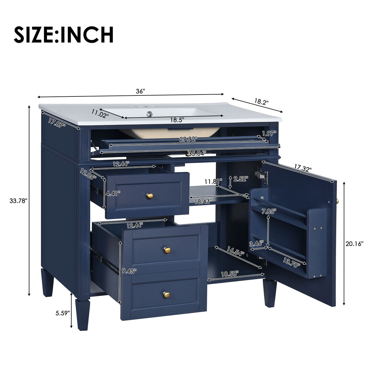 Blue Bathroom Vanity with Top Sink and Ample Storage - 36" Wide, photo 11 of 13