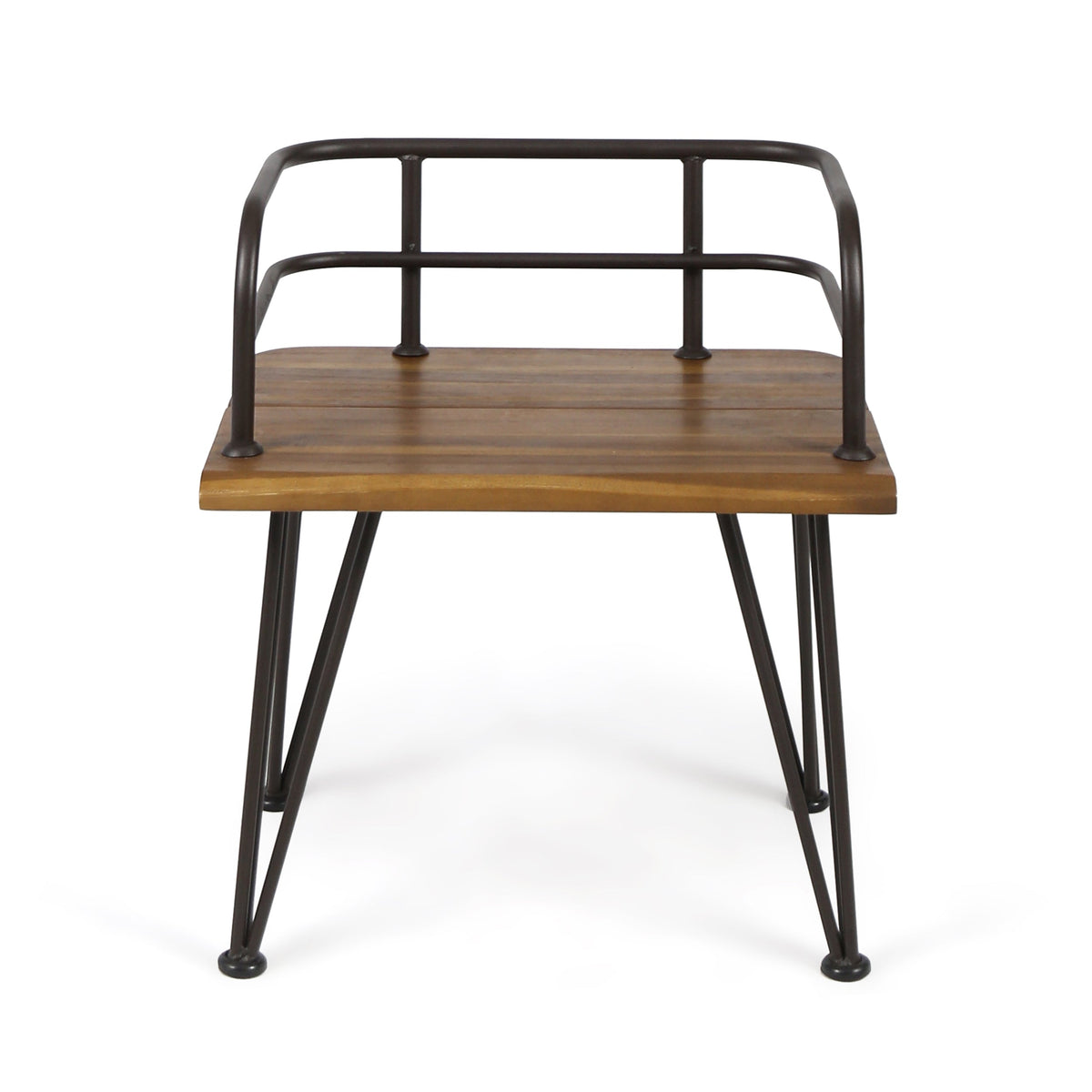 Industrial Wood and Metal Patio Chair Set of 2 with Acacia Wood Seat - Teak Finish, photo 7 of 10