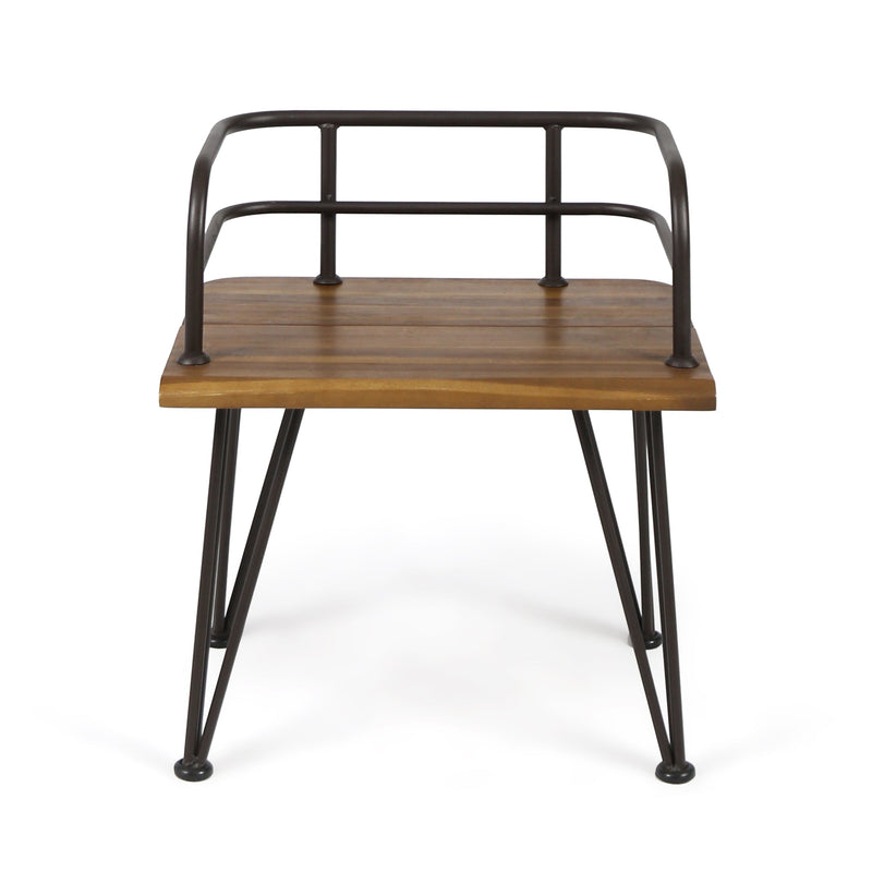Industrial Wood and Metal Patio Chair Set of 2 with Acacia Wood Seat - Teak Finish, photo 7 of 10