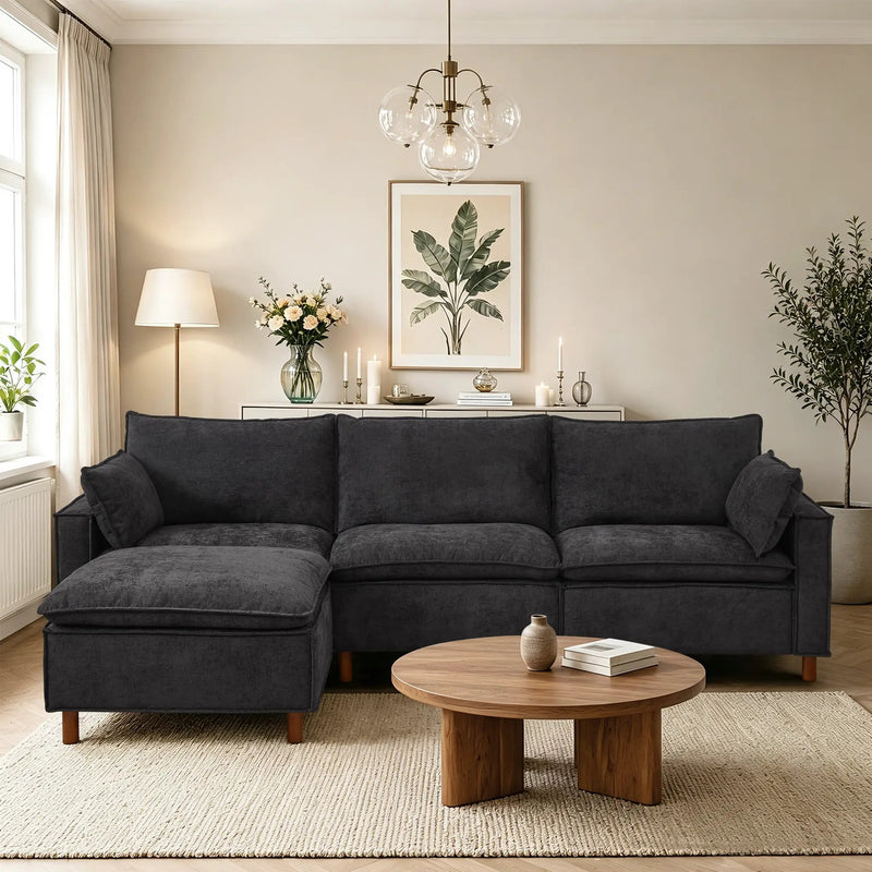 108.5" Modular Sectional L Shape Sofa with Movable Ottoman by HouseOfZazla