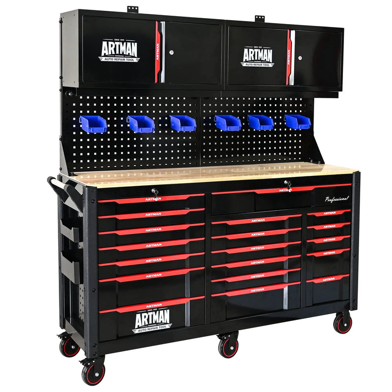 Heavy Duty Tool Cart With 19 Drawers, Tools Not Included, Mobile Storage For Workshop Or Laboratory - Black / Red by HouseOfZazla