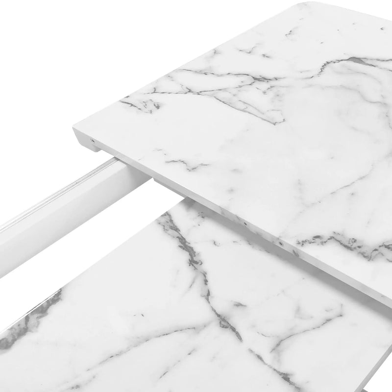 Rectangle Dining Table With Stretchable Top, X Shape Mdf Legs With Steel Base - White / Black