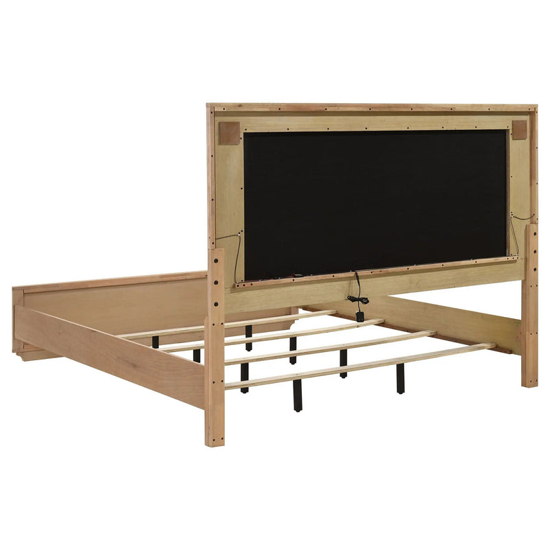 Leanne Eastern King LED Panel Bed Off White and Light Oak by Unique Piece Furniture