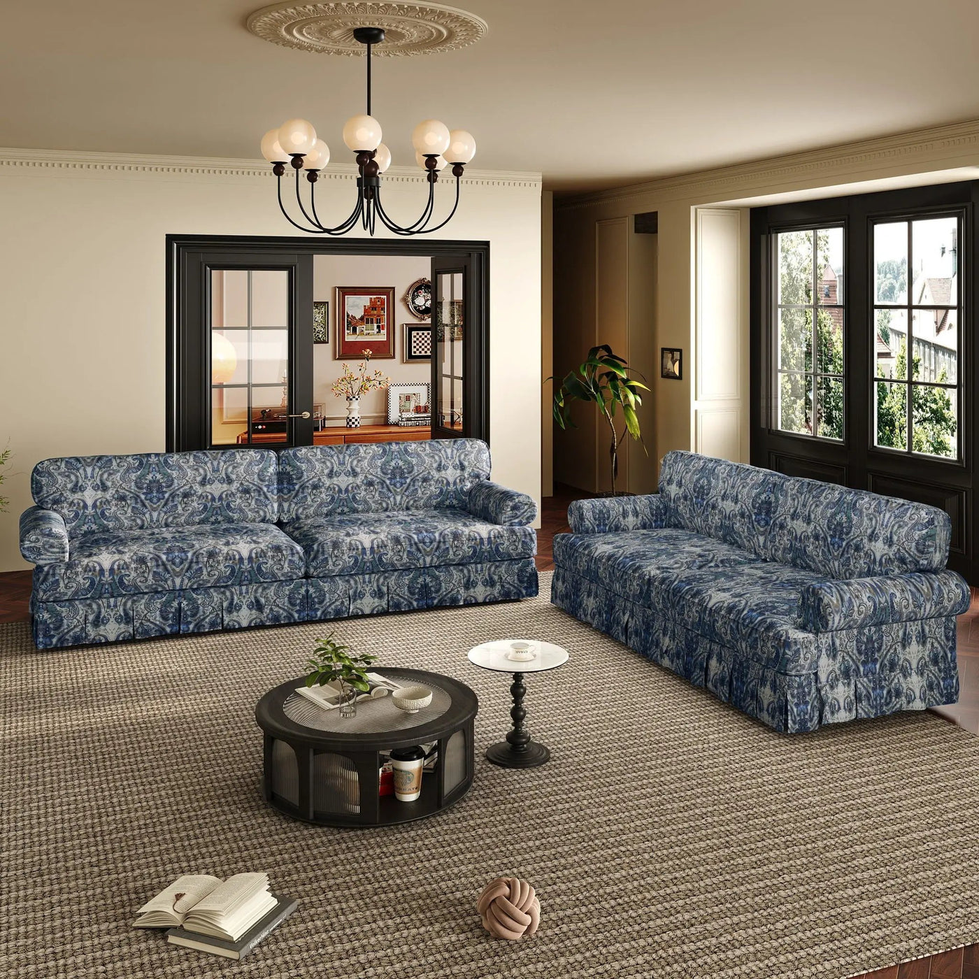 Luxuriously Comfortable Cloud Couch With Elegant Rolled Arms & Pleated Skirt Design by HouseOfZazla