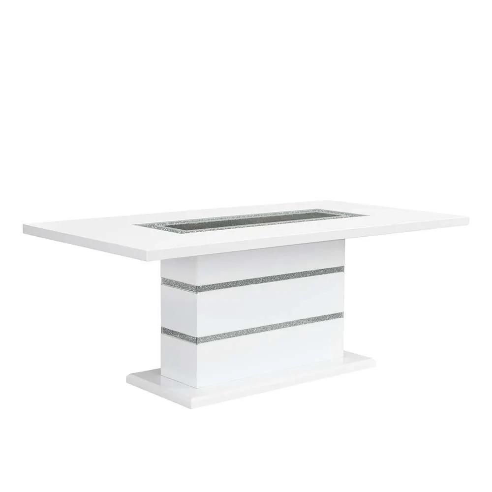 Elizaveta - Dining Table With Pedestal Base - Faux Crystal Diamonds & White High Gloss by Unique Piece Furniture