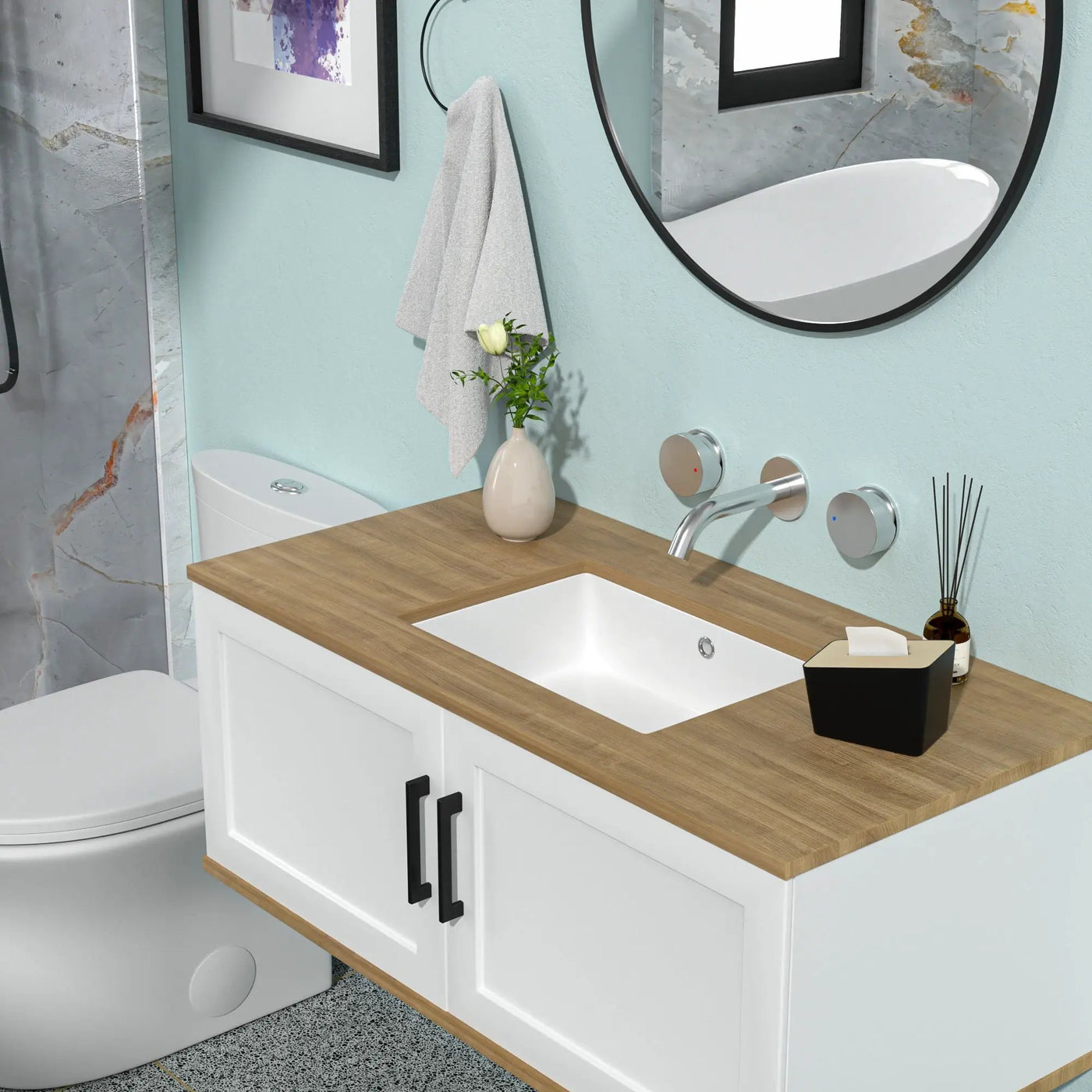 Modern Ceramic Rectangular Undermount Bathroom Sink With Overflow by HouseOfZazla
