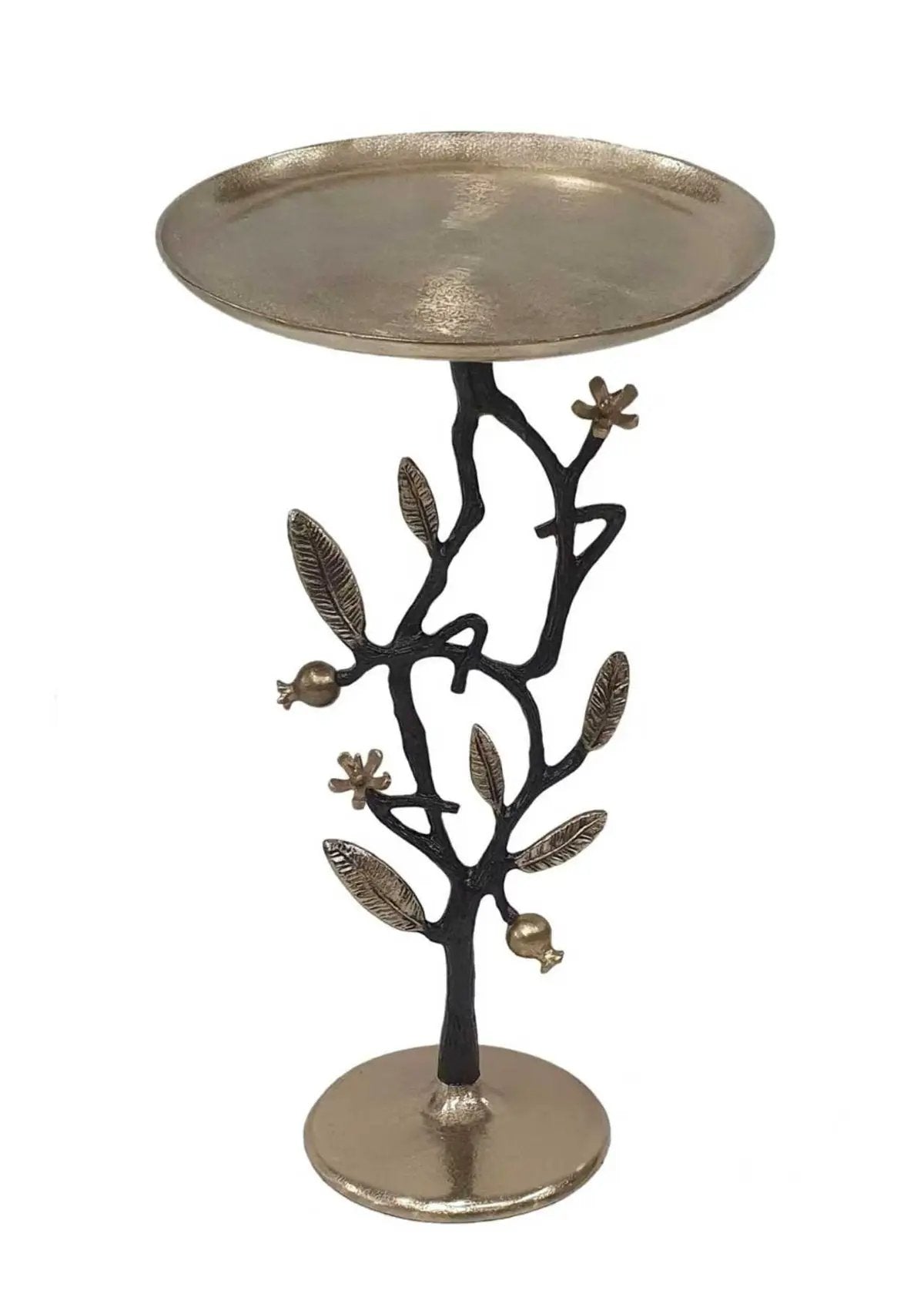 13.8x13.8x24 Black and Gold Aluminum Side Table with Pomegranate Design by HouseOfZazla