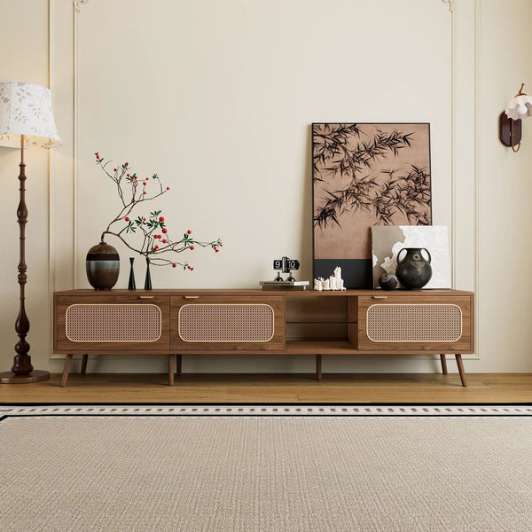 78" TV Stand With Ample Storage And Open Shelving - Walnut, photo 2 of 4