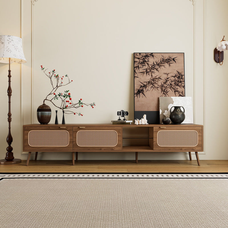 78" Walnut TV Stand With Ample Storage And Open Shelving, photo 2 of 4