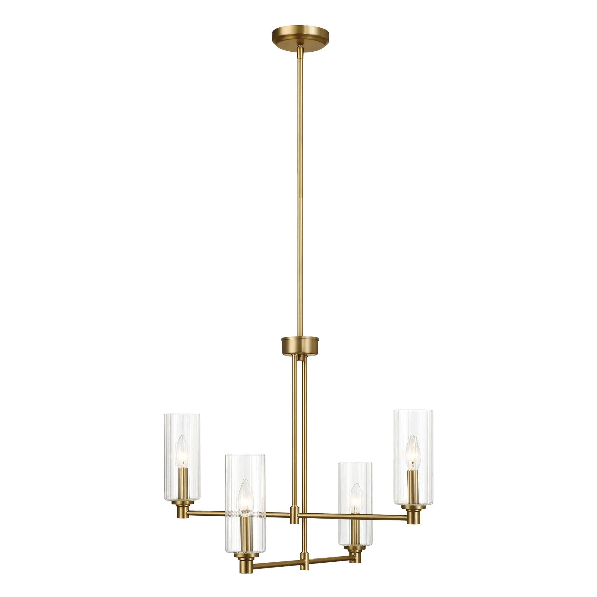 Enigma - 4 Lights Chandelier With Clear Ribbed Satin - Antique Brass / Clear / Gold by Unique Piece Furniture