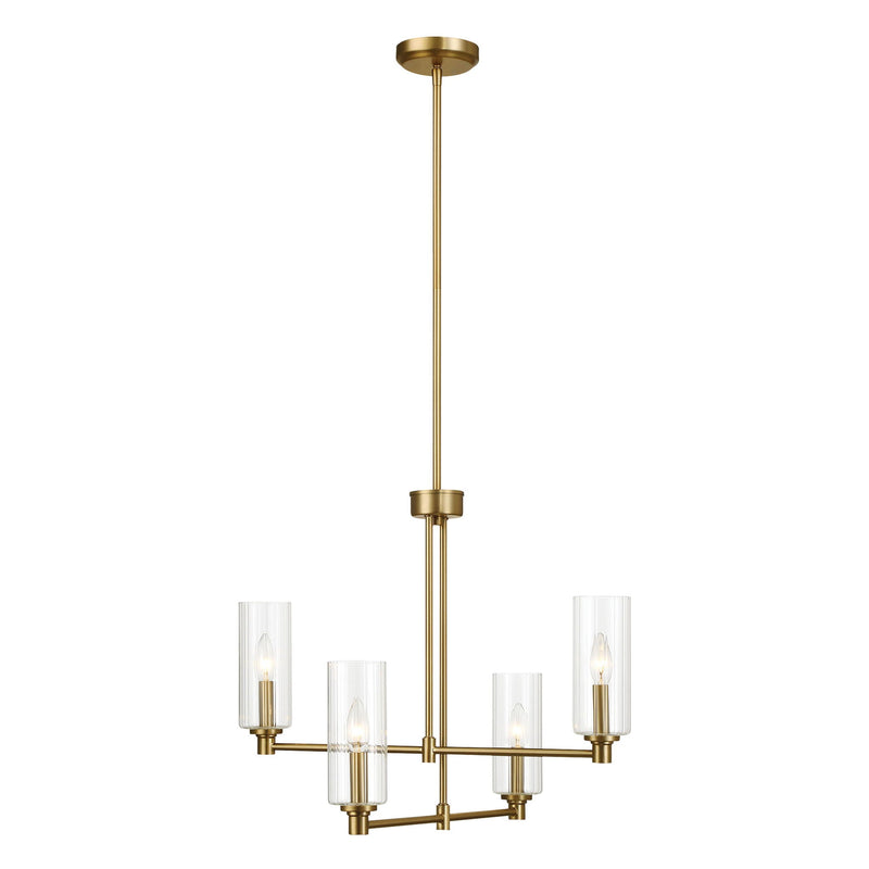 Enigma 4 Lights Chandelier With Clear Ribbed Satin - Antique Brass, photo 2 of 7