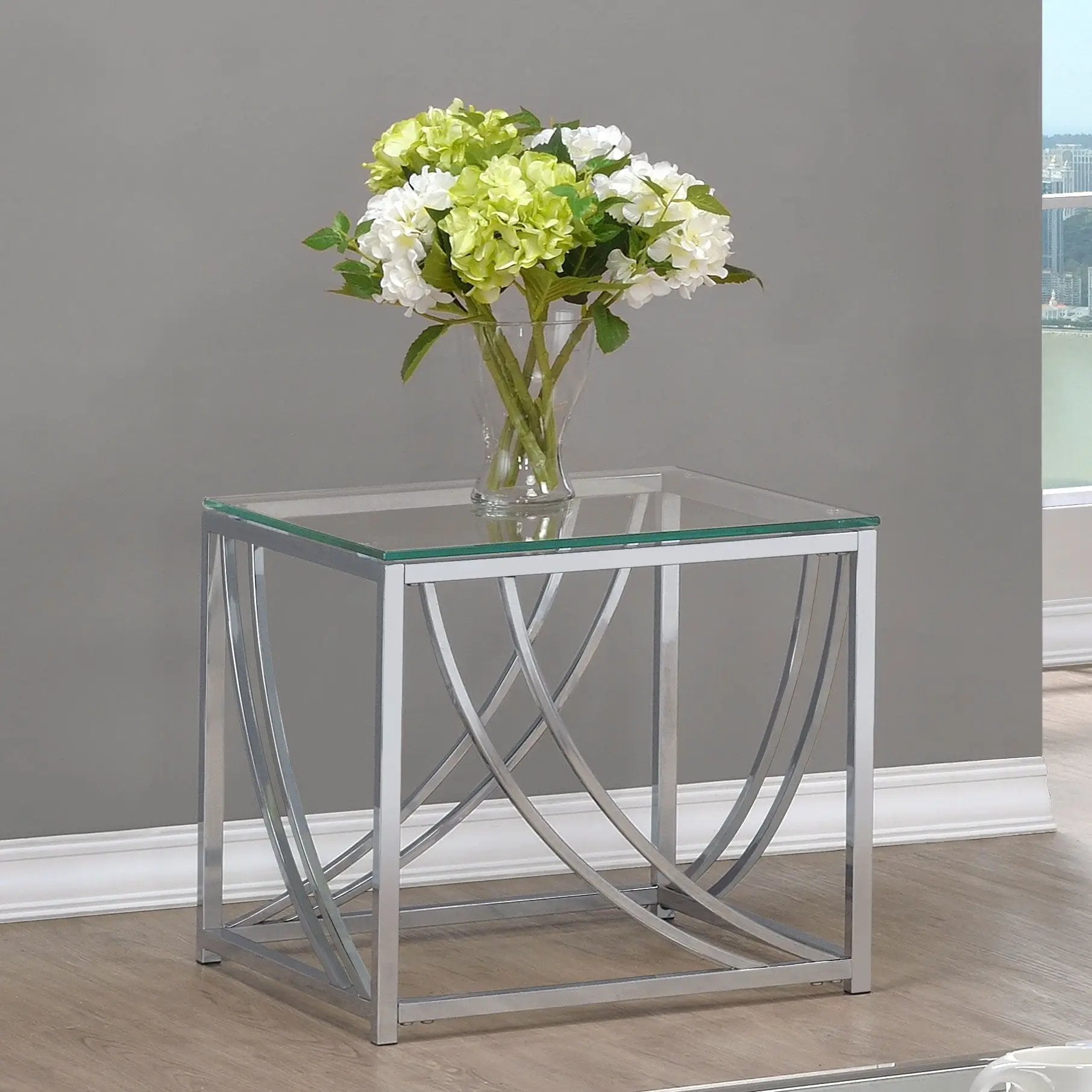 Lille Square Glass Top Side End Table Chrome by Unique Piece Furniture