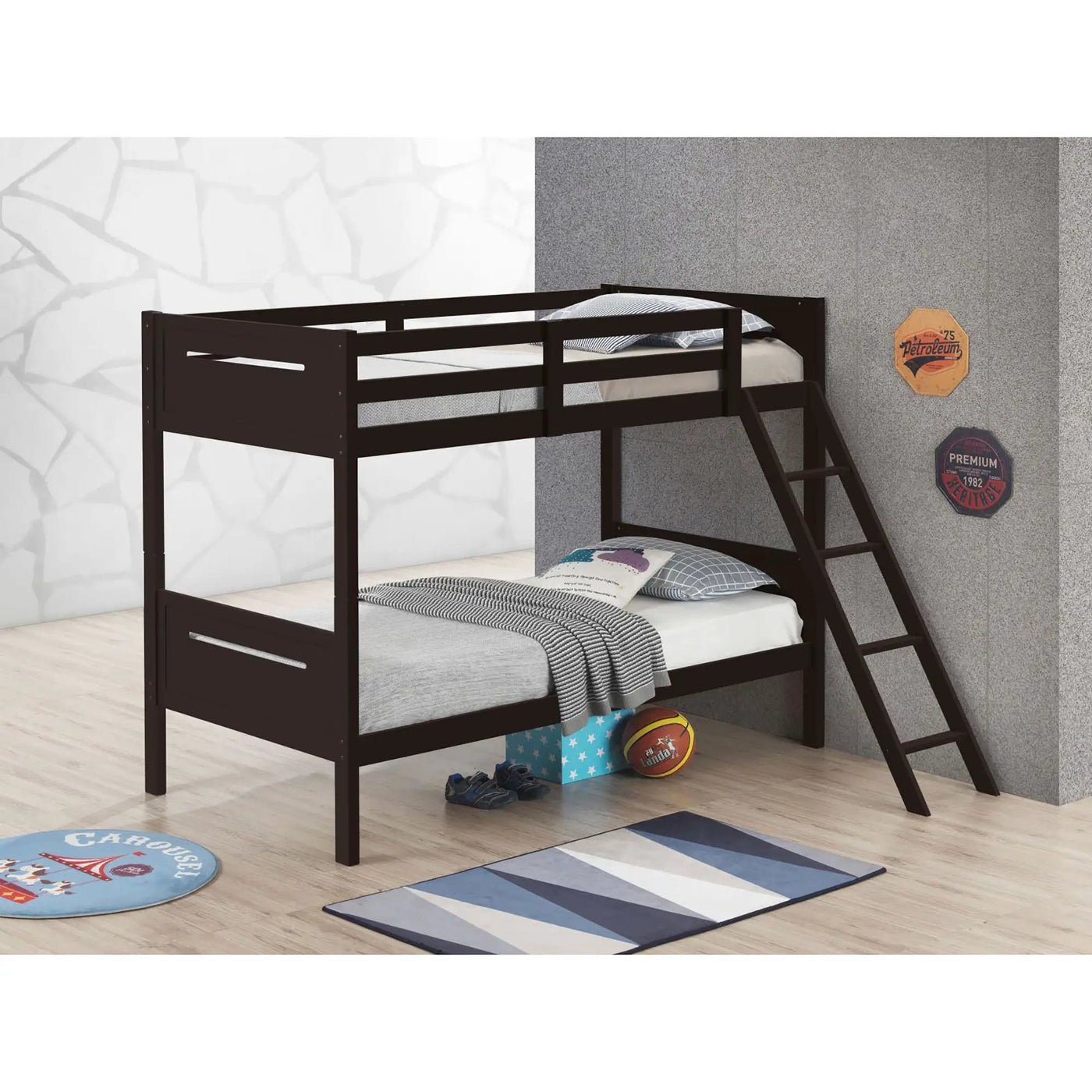Bunk Bed With Built In Ladder, Safety Guardrails And Angled Access Step by HouseOfZazla