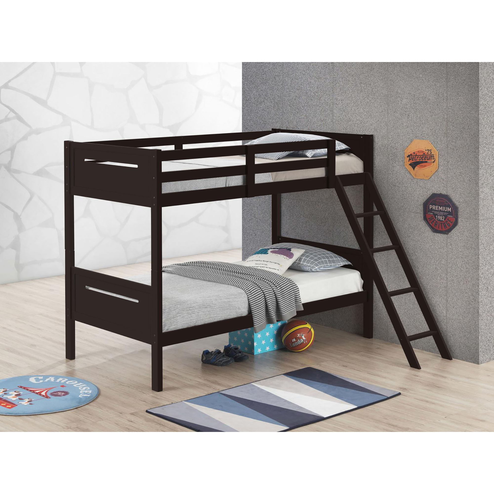 Bunk Bed With Built In Ladder, Safety Guardrails And Angled Access Step by HouseOfZazla