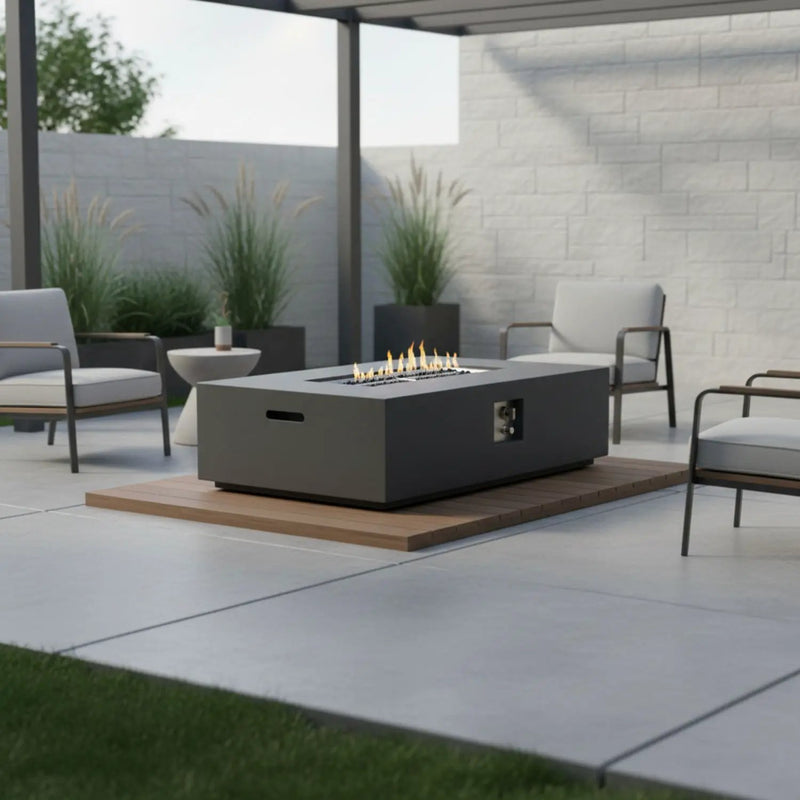 Volon - Rectangular Fire Pit Table, Propane Powered, 50,000 BTU - Light Gray by HouseOfZazla